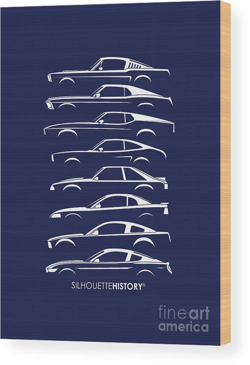 Ford Mustang Wood Print featuring the digital art American Stallion SilhouetteHistory White by Gabor Vida