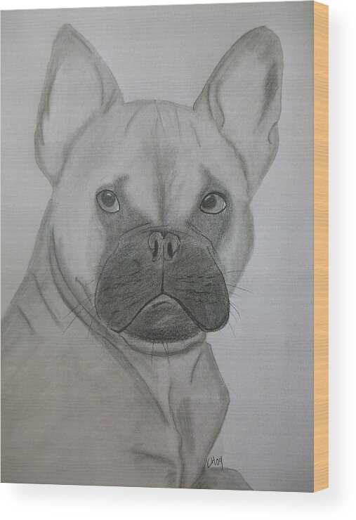 Dog Wood Print featuring the drawing French Bulldog #1 by Kristen Hurley