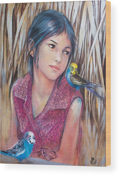 Bird Wood Print featuring the painting Friendship by Vali Irina Ciobanu