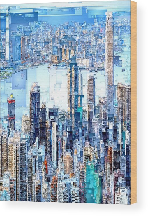 Rafael Salazar Wood Print featuring the digital art Hong Kong Skyline by Rafael Salazar