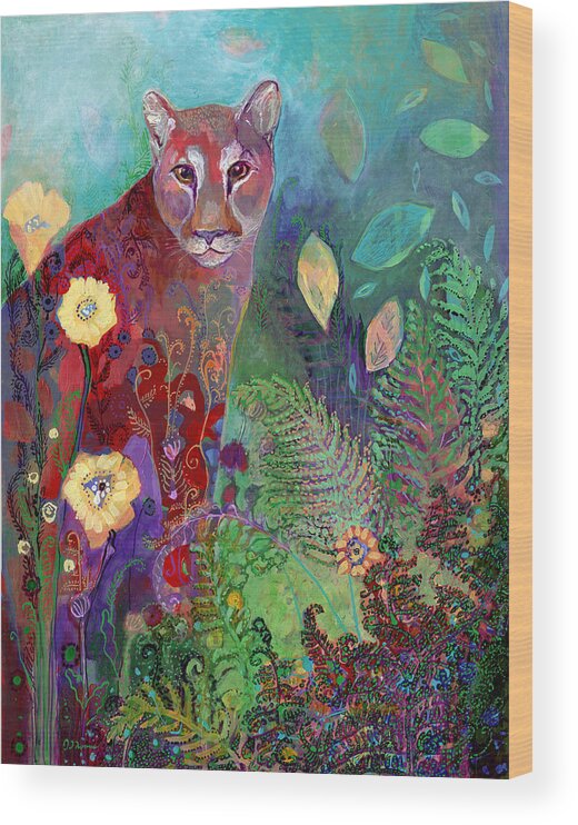 Cougar Wood Print featuring the painting I Am The Guardian by Jennifer Lommers