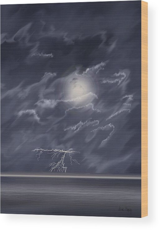 Lightning Storm Wood Print featuring the painting In The Heat of the Night #1 by Anne Norskog