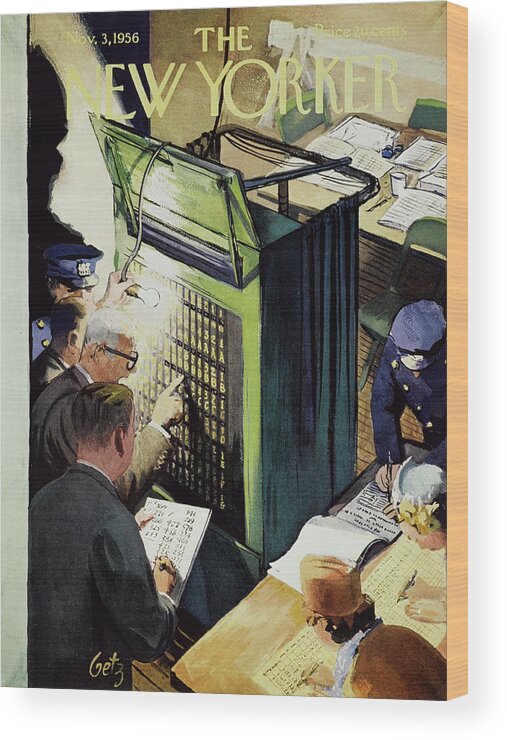 Votes Wood Print featuring the painting New Yorker November 3 1956 by Leonard Dove