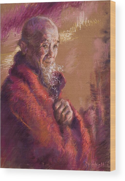 Monk Wood Print featuring the pastel Portrait of a Monk #1 by Ellen Dreibelbis