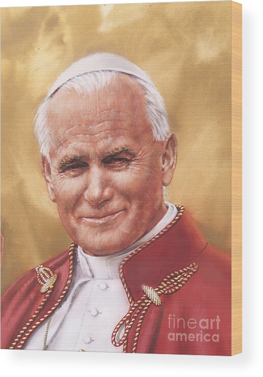 Saint Pope John Paul Ii Wood Print featuring the painting Saint Pope John Paul II #2 by Dick Bobnick