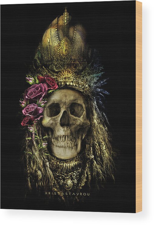 Flowers Wood Print featuring the digital art Skull Art Queen SS16 by Xrista Stavrou