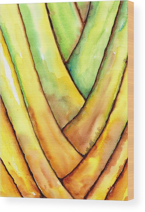 Palm Wood Print featuring the painting Travelers Palm Trunk by Carlin Blahnik CarlinArtWatercolor