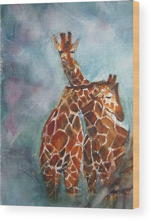 Two Giraffes Wood Print featuring the painting Two Giraffes by Denice Palanuk Wilson