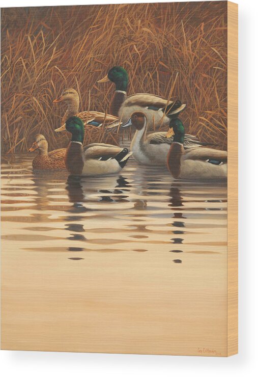 Mallards Wood Print featuring the painting Very First Light by Guy Crittenden
