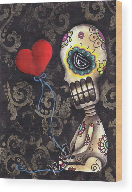 Skeleton Wood Print featuring the painting Waiting for you by Abril Andrade