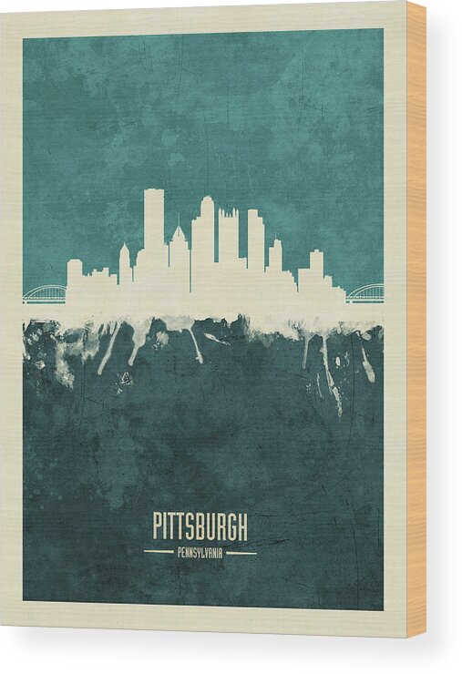 Pittsburgh Wood Print featuring the digital art Pittsburgh Pennsylvania Skyline #13 by Michael Tompsett