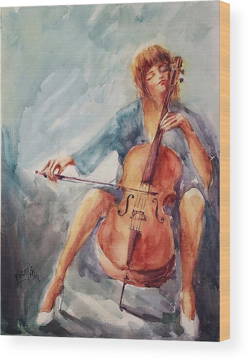 Music Wood Print featuring the painting Cellist #1 by Faruk Koksal