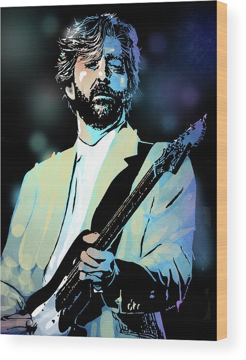 Blues Wood Print featuring the painting Eric Clapton #2 by Paul Sachtleben