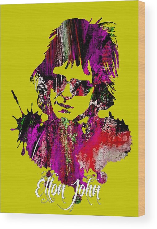 Elton John Wood Print featuring the mixed media Elton John Collection #23 by Marvin Blaine