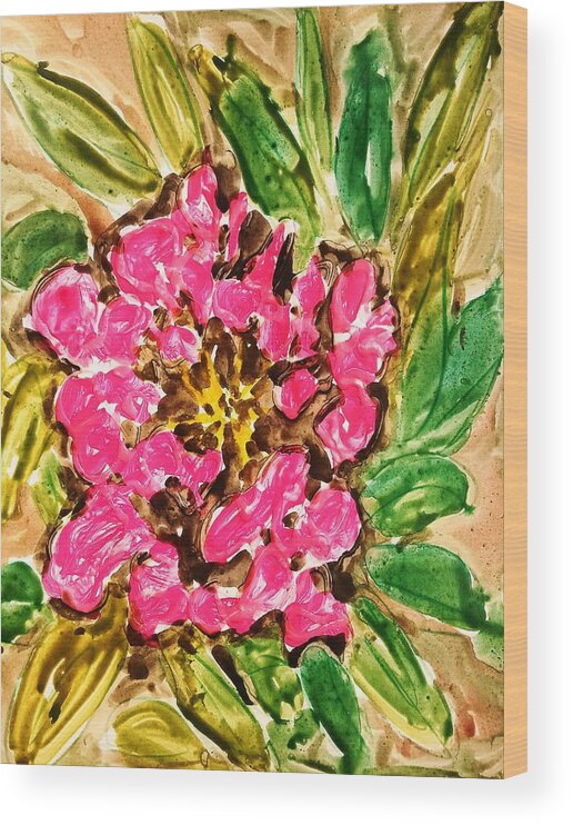 Abstract Wood Print featuring the painting Divine Flowers #2400 by Baljit Chadha