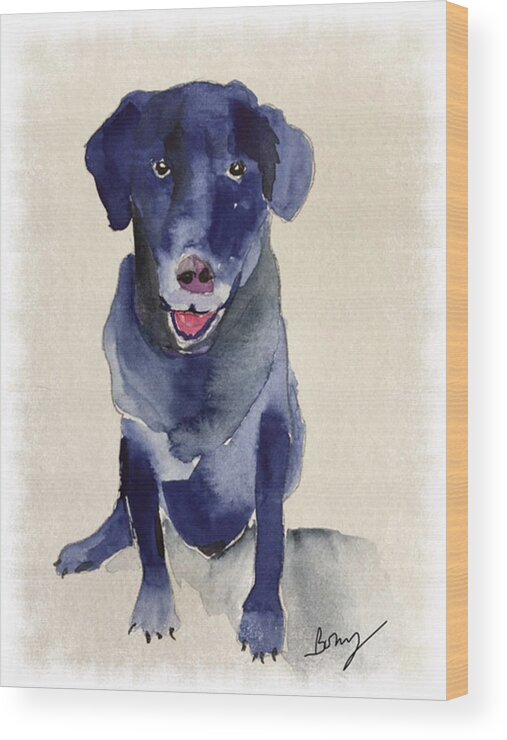 Dog Wood Print featuring the painting Blue Lab by Bonny Butler