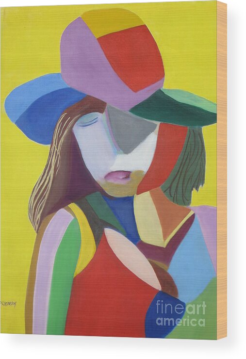 Colorful Original Oil Wood Print featuring the painting Hat by Patricia Cleasby