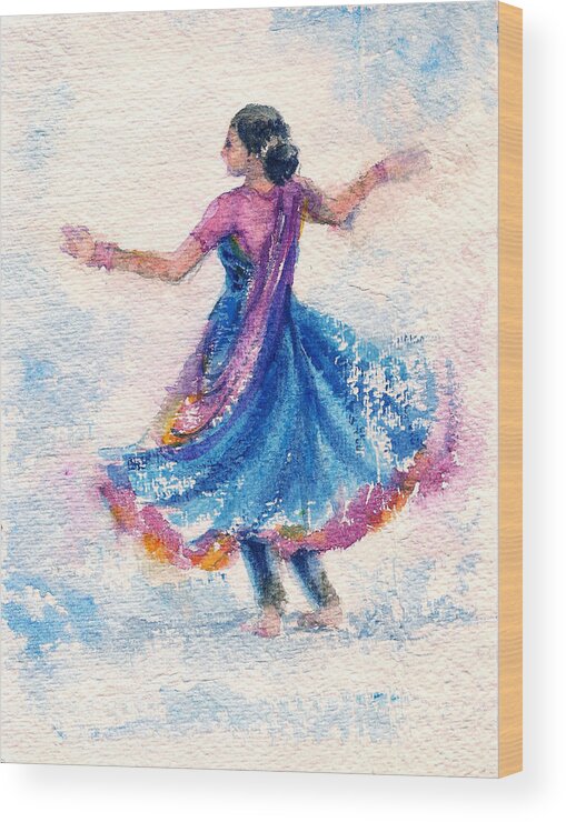 Small Art Wood Print featuring the painting Kathak dancer #3 by Asha Sudhaker Shenoy