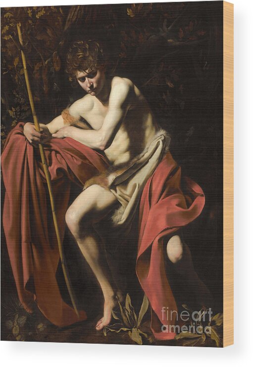 Caravaggio Wood Print featuring the painting Saint John the Baptist in the Wilderness by Caravaggio