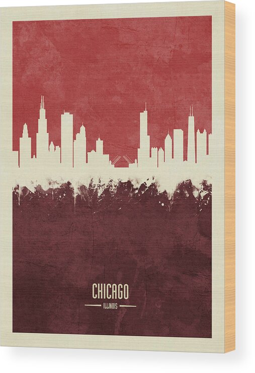 Chicago Wood Print featuring the digital art Chicago Illinois Skyline #33 by Michael Tompsett
