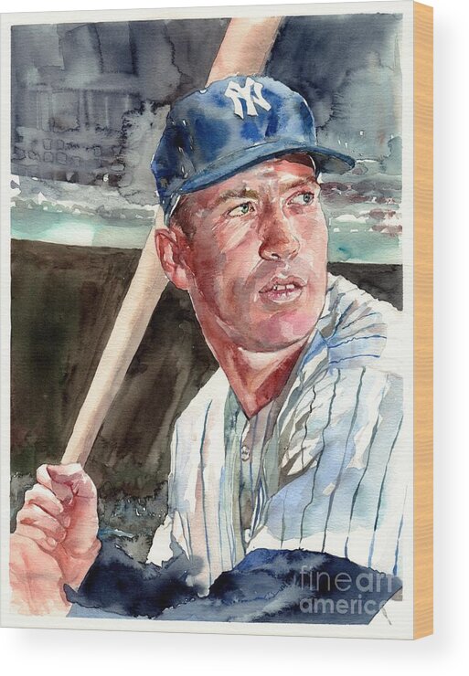 Mick Wood Print featuring the painting Mickey Mantle portrait by Suzann Sines