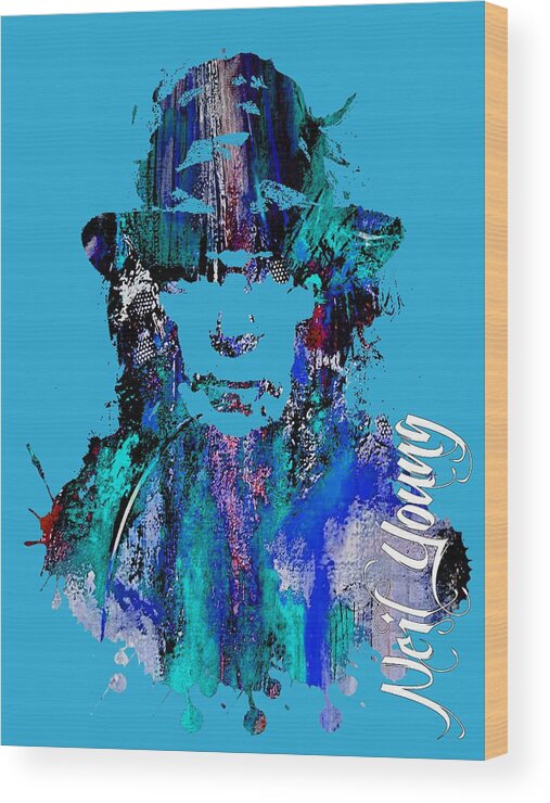 Neil Young Wood Print featuring the mixed media Neil Young Collection #42 by Marvin Blaine