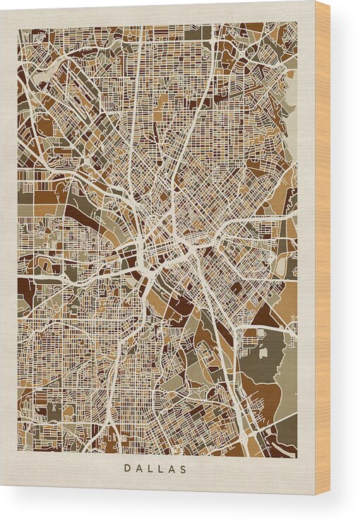 Dallas Wood Print featuring the digital art Dallas Texas City Map #6 by Michael Tompsett