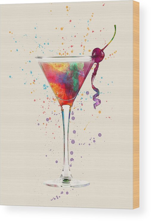 Cocktail Wood Print featuring the digital art Cocktail Drinks Glass Watercolor #7 by Michael Tompsett