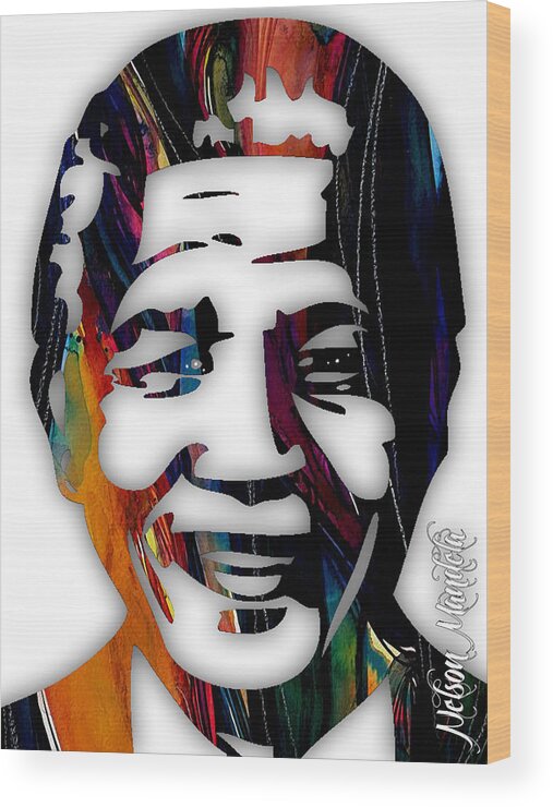 Nelson Mandela Wood Print featuring the mixed media Nelson Mandela Collection #8 by Marvin Blaine