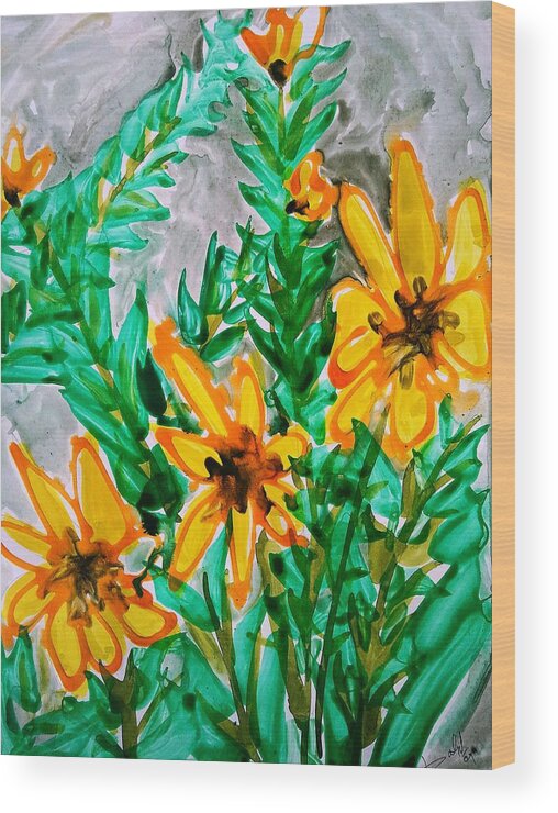 Abstract Wood Print featuring the painting Divine Flowers #874 by Baljit Chadha