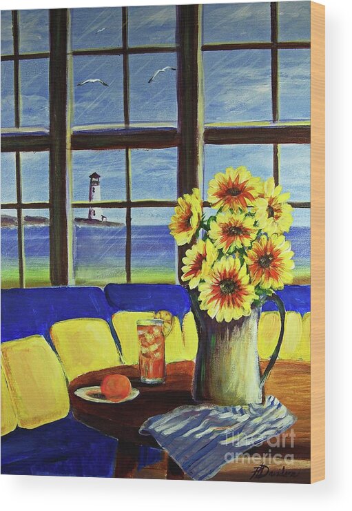 Beaches Wood Print featuring the painting A Coastal Window Lighthouse View by Pat Davidson