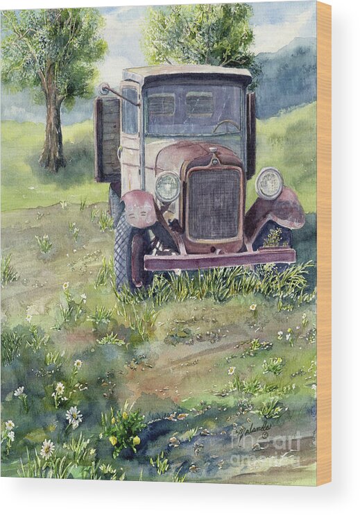 Vintage Truck Wood Print featuring the painting A Fading Memory by Malanda Warner