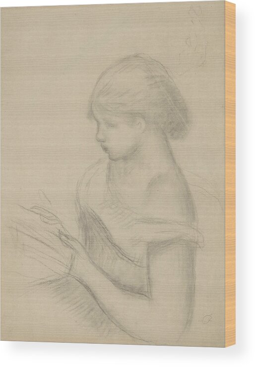 19th Century Art Wood Print featuring the drawing A Girl Reading by Auguste Renoir