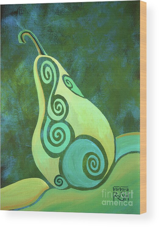 Pear Paintings Wood Print featuring the painting A Groovy Little Pear by Barbara Rush