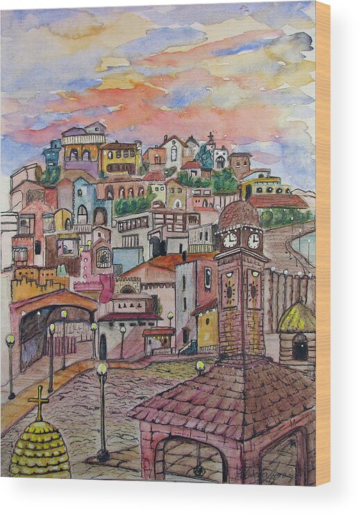 Townscape Wood Print featuring the painting A little Town In France by Patricia Arroyo