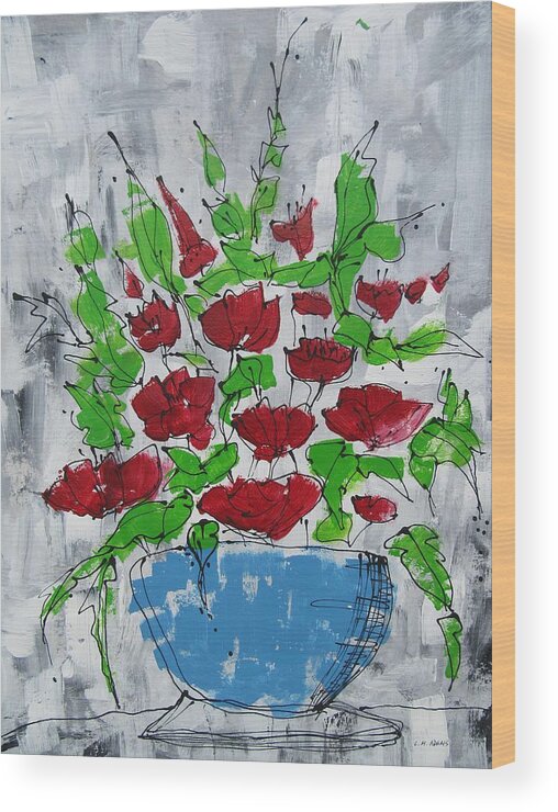 Abstract Wood Print featuring the painting Abstract Bouquet by Louise Adams