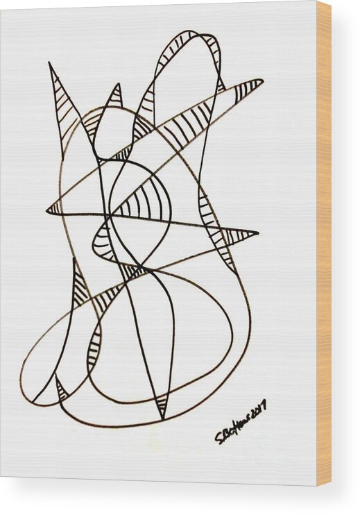 Abstract Wood Print featuring the drawing Abstract Cat by Stacy C Bottoms