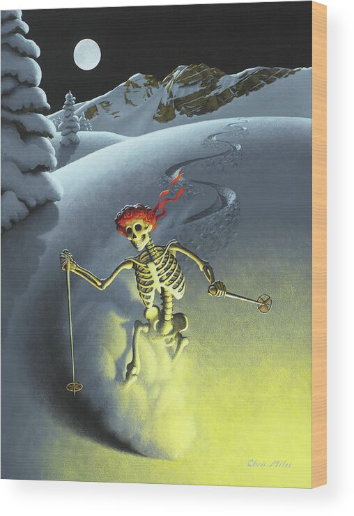 Ski Wood Print featuring the painting After Hours by Chris Miles