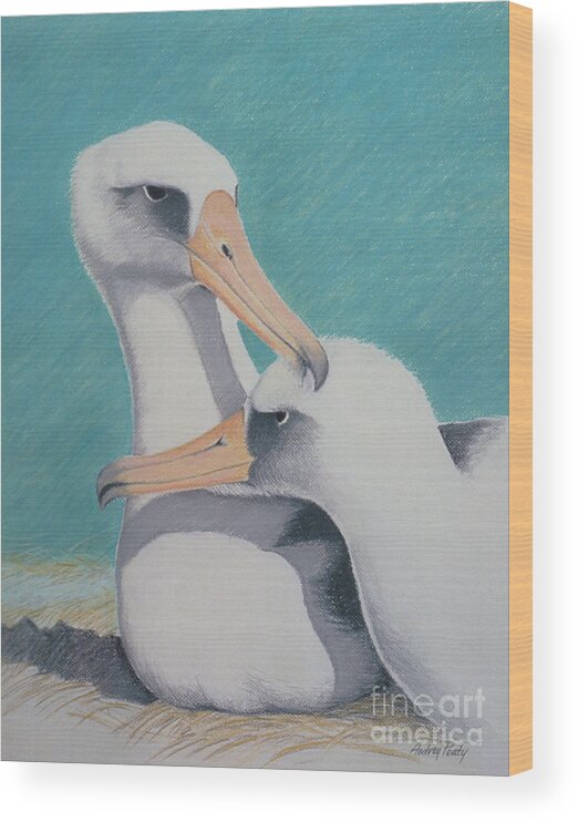 Albatros Wood Print featuring the pastel Albatros Love by Audrey Peaty