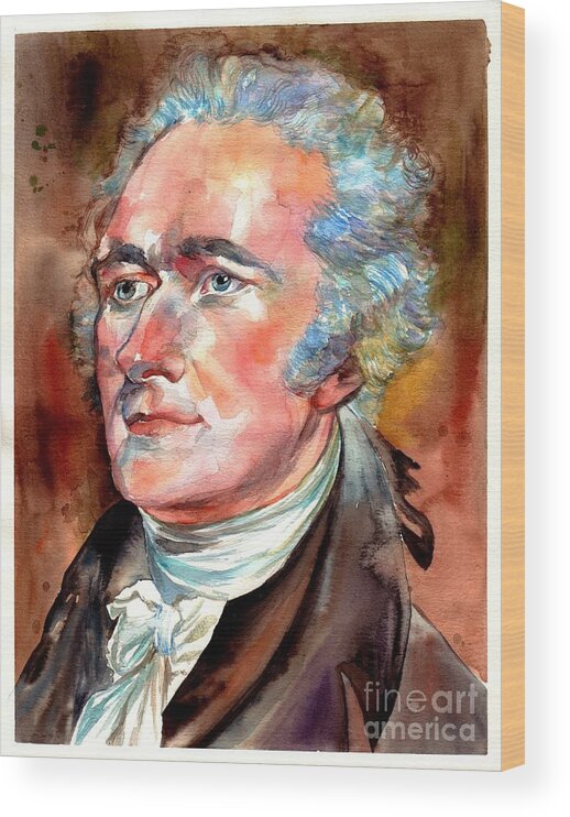 Alexander Wood Print featuring the painting Alexander Hamilton watercolor by Suzann Sines