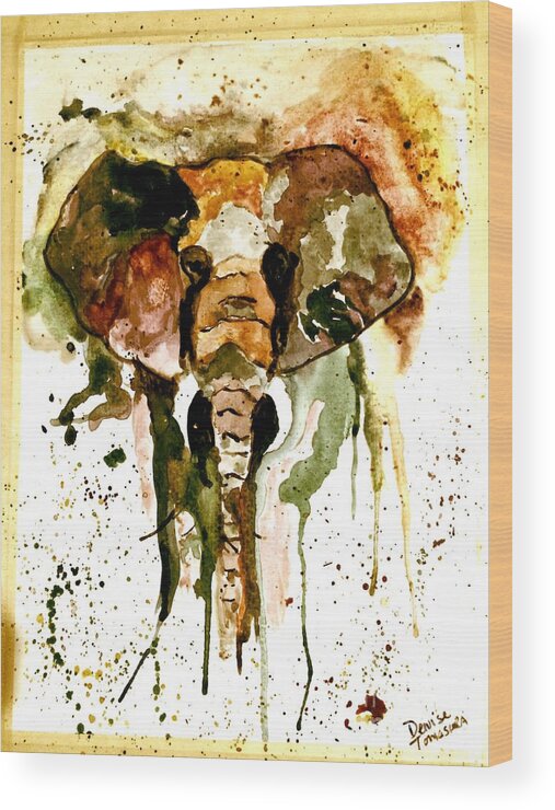 Abstract Elephant Wood Print featuring the painting All Ears by Denise Tomasura