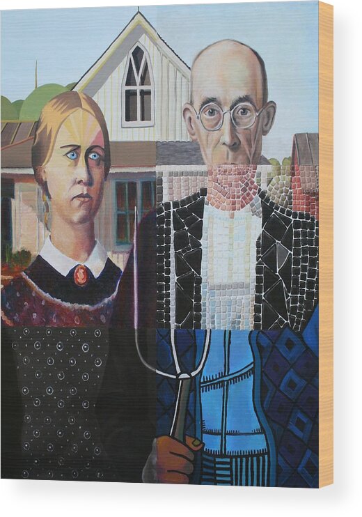 American Gothic Wood Print featuring the painting American Gothic in Six Styles by Katherine Huck Fernie Howard