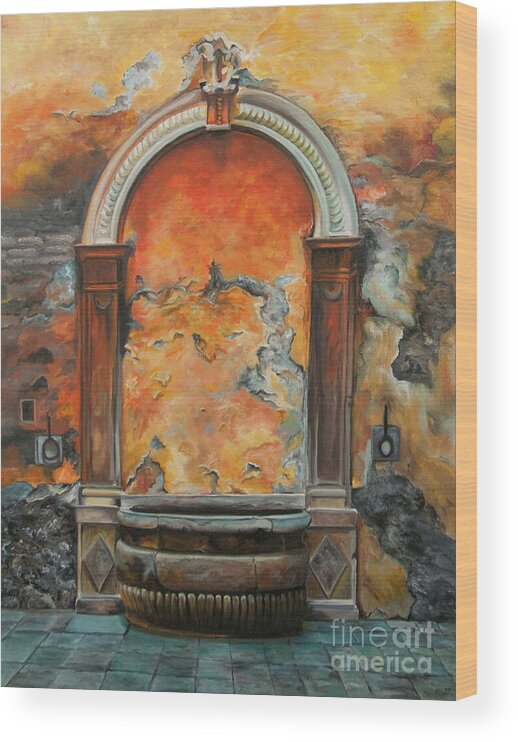 Fountain Painting Wood Print featuring the painting Ancient Italian Fountain by Charlotte Blanchard