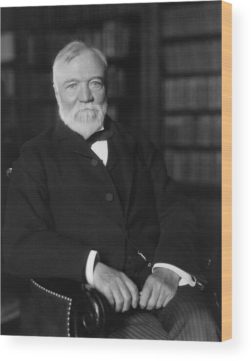 Andrew Carnegie Wood Print featuring the photograph Andrew Carnegie Seated In A Library by War Is Hell Store