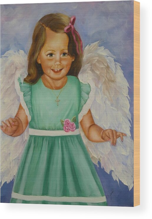 Portrait Wood Print featuring the painting Angel in Green by Joni McPherson