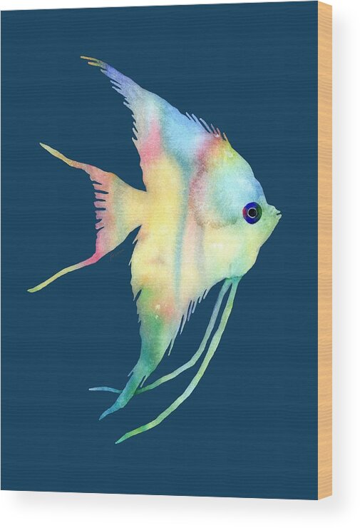 Fish Wood Print featuring the painting Angelfish I - Solid Background by Hailey E Herrera
