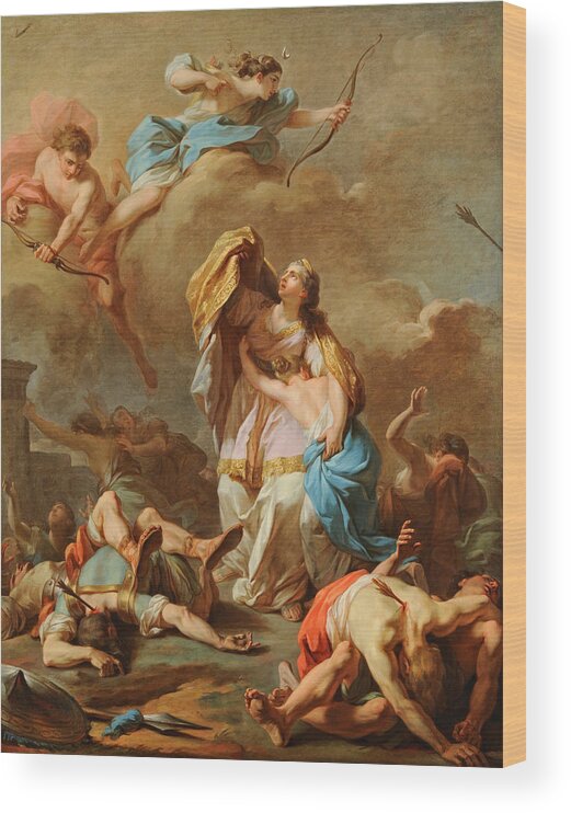 Pierre-charles Jombert Wood Print featuring the painting Apollo and Diana Killing the Children of Niobe by Pierre-Charles Jombert