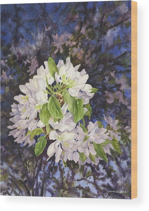 Apple Blossom Painting Wood Print featuring the painting Apple Blossoms at Dusk by Anne Gifford