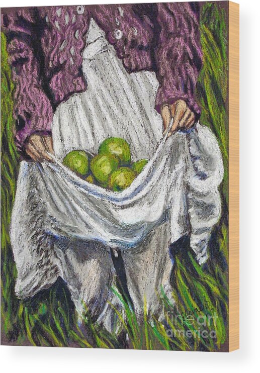 Apple Wood Print featuring the pastel Apple Picking by Elaine Berger