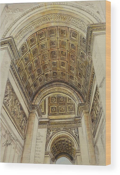 Arc De Triomphe Wood Print featuring the painting Ark de Triomphe II by Henrieta Maneva